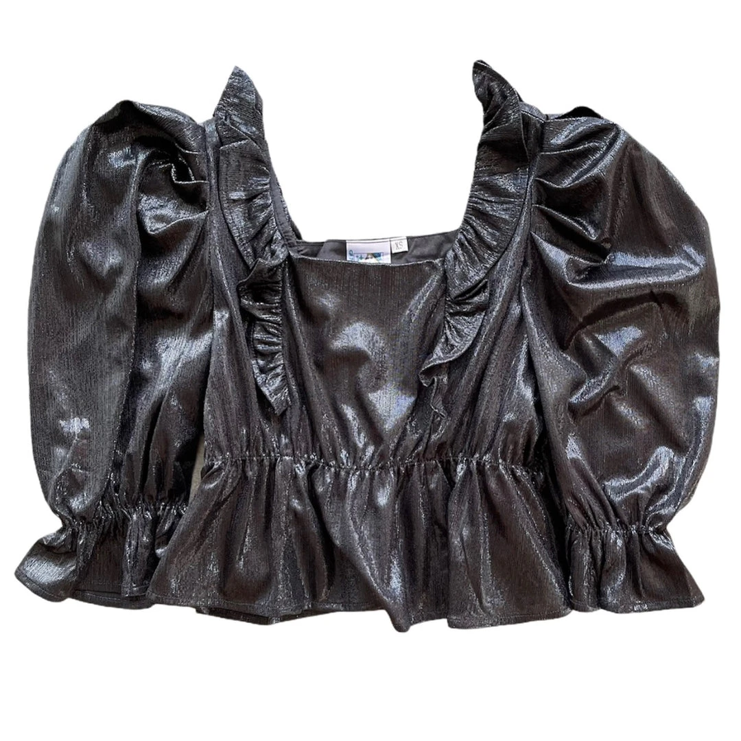 Queen Of Sparkles Gameday Black Pebble Ruffle Top 3 Queen Of Sparkles Gameday Black Pebble Ruffle Top