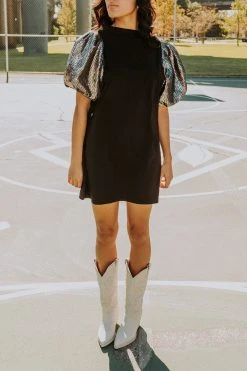 Queen Of Sparkles Black Dress With Rainbow Poof Sequin Sleeve 8 Queen Of Sparkles Black Dress With Rainbow Poof Sequin Sleeve