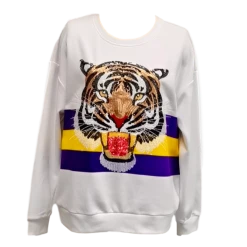Shop Queen Of Sparkles Jersey Stripe Sequin Tiger Sweatshirt