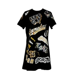 Queen Of Sparkles Black & Gold Chant Dress Gameday