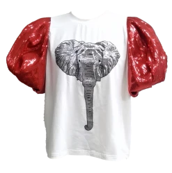 Queen Of Sparkles Gameday Red Sequin Poof Sleeve Elephant Tee