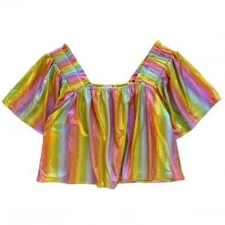 Shop Queen Of Sparkles Yellow Rainbow Flutter Top