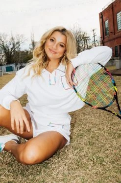 Queen Of Sparkles Rainbow Trim Polo Sweatshirt Spring 2022