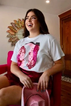 Queen Of Sparkles Pink Fringe Boots Tee 5 Queen Of Sparkles Pink Fringe Boots Tee