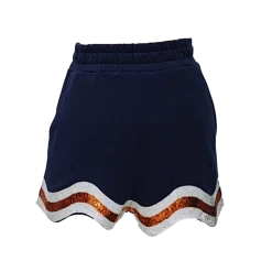 Queen Of Sparkles Gameday Navy, White/Orange Wavy Short