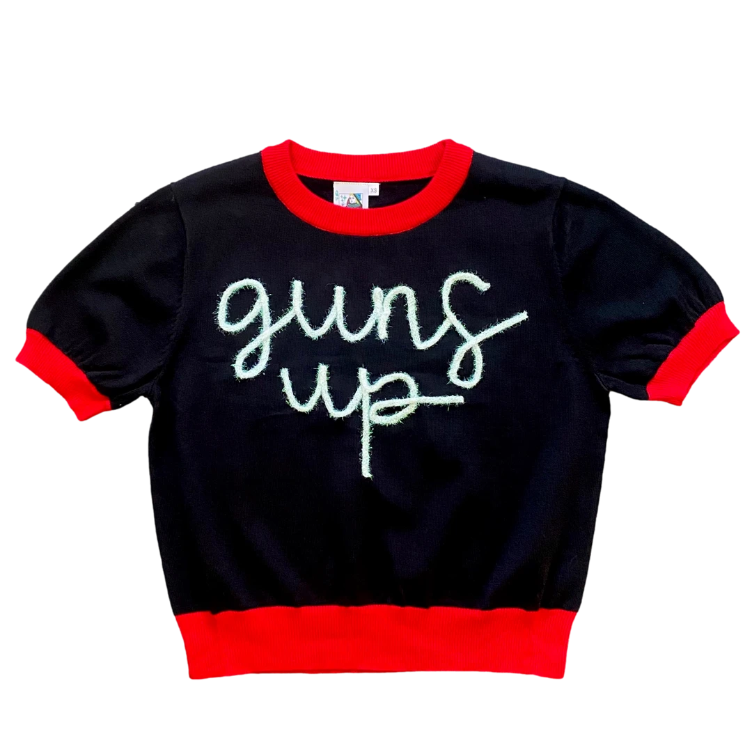 Shop Queen Of Sparkles "Guns Up" Glitter Script Sweater 3 Shop Queen Of Sparkles "Guns Up" Glitter Script Sweater