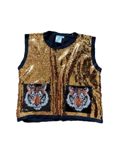 Queen Of Sparkles Gold Tiger Sequin Pocket Tank