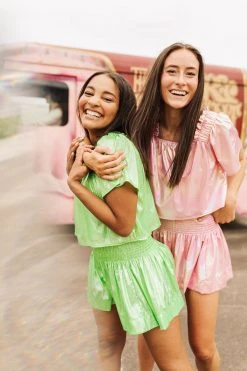 Queen Of Sparkles Light Pink Iridescent Swing Shorts Spring 2022