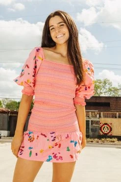 Queen Of Sparkles Sequin Splatter Paint Smocked Skirt