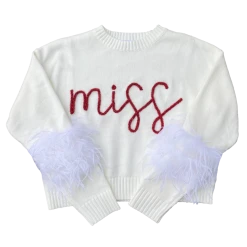 Queen Of Sparkles Gameday “Miss” Feather Sleeve Sweater