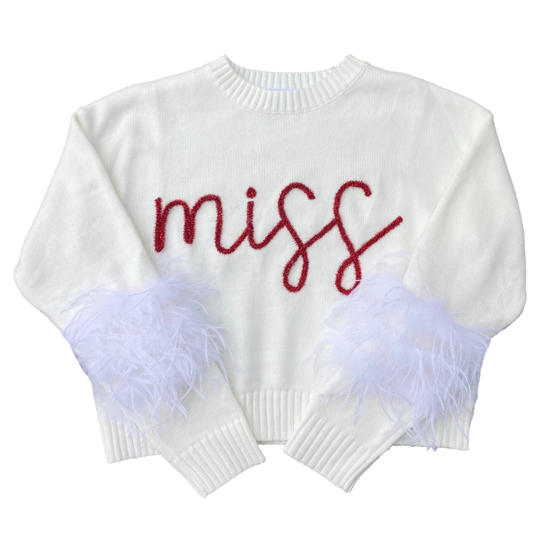 Queen Of Sparkles Gameday “Miss” Feather Sleeve Sweater 3 Queen Of Sparkles Gameday “Miss” Feather Sleeve Sweater