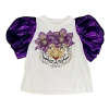 Queen Of Sparkles Purple Sequin Poof Sleeve Tiger With Flowers 2 Queen Of Sparkles Purple Sequin Poof Sleeve Tiger With Flowers