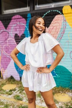 Queen Of Sparkles White Iridescent Flutter Top