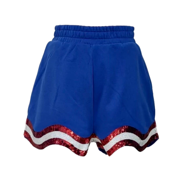 Queen Of Sparkles Blue, White/Red Wavy Shorts Gameday 3 Queen Of Sparkles Blue, White/Red Wavy Shorts Gameday