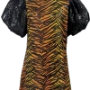 Queen Of Sparkles Gameday Tiger Print Poof Sequin Sleeve Dress