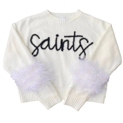 Queen Of Sparkles “Saints” Feather Sleeve Sweater Gameday