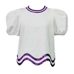 Queen Of Sparkles Gameday White, White/Purple Wavy Top