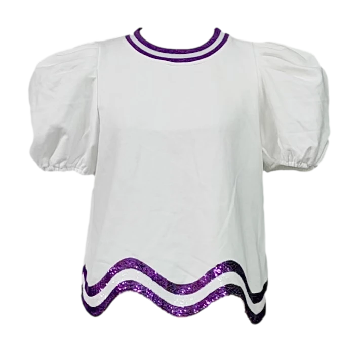 Queen Of Sparkles Gameday White, White/Purple Wavy Top 3 Queen Of Sparkles Gameday White, White/Purple Wavy Top