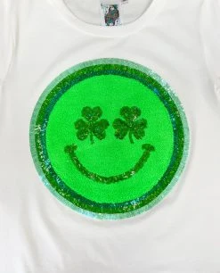 Queen Of Sparkles Princess Of Sparkles Kids Shamrock Smiley Tee