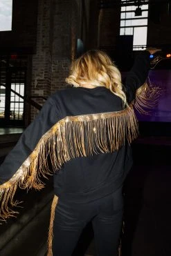French For I Love Black/Gold Sequin Fringe Sweatshirt