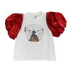 Queen Of Sparkles Red Sequin Poof Sleeve Bulldog Tee Gameday