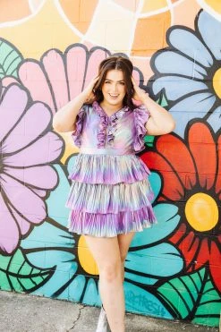 Queen Of Sparkles Purple Metallic Ruffle Dress