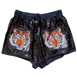 Queen Of Sparkles Gameday Black Tiger Sequin Shorts