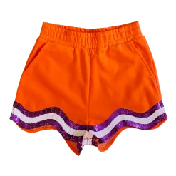 Queen Of Sparkles Orange, Purple/White Wavy Short