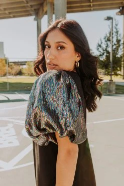 Queen Of Sparkles Black Dress With Rainbow Poof Sequin Sleeve 9 Queen Of Sparkles Black Dress With Rainbow Poof Sequin Sleeve