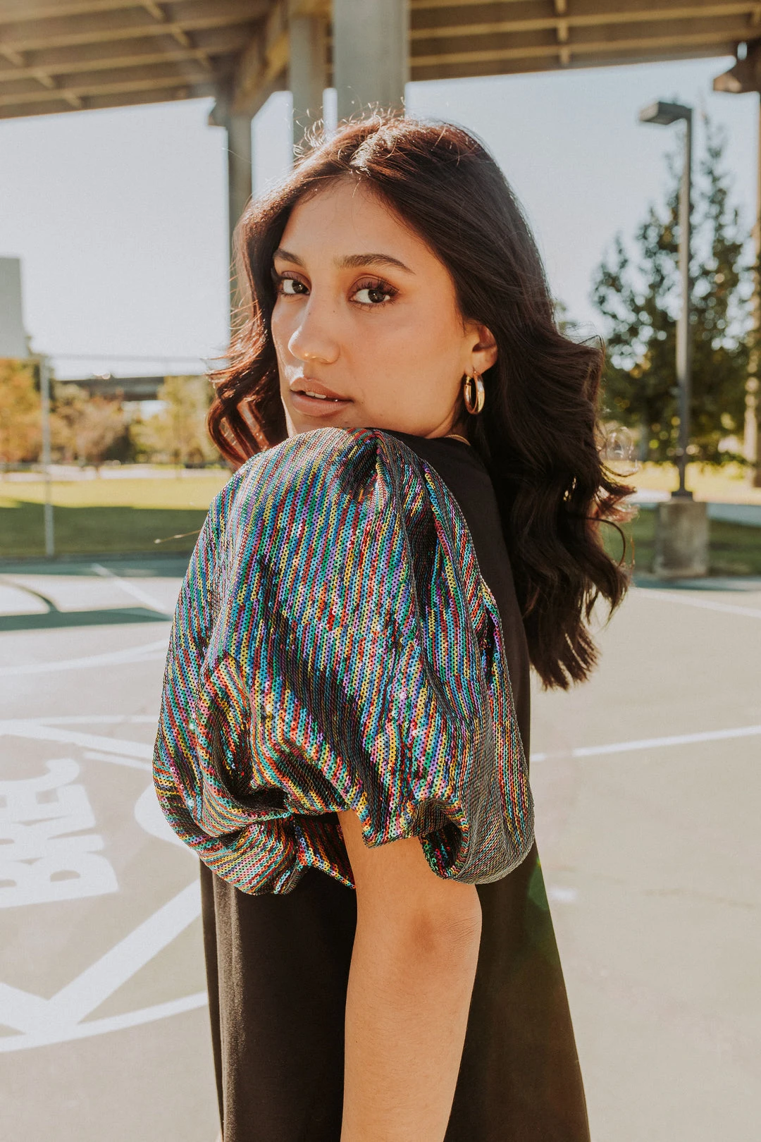 Queen Of Sparkles Black Dress With Rainbow Poof Sequin Sleeve 6 Queen Of Sparkles Black Dress With Rainbow Poof Sequin Sleeve