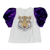 Queen Of Sparkles Gameday Purple Sequin Poof Sleeve Tiger Tee