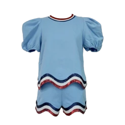 Queen Of Sparkles Light Blue, White/Red Wavy Shorts