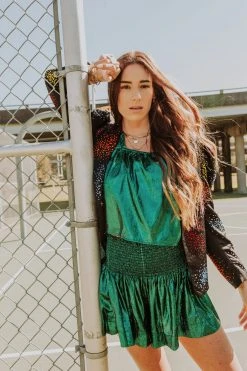 Queen Of Sparkles Holiday Rhinestone Cluster Poof Sleeve Blazer