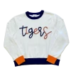 Queen Of Sparkles Glitter Script White W/ Navy & Orange "Tigers" Long Sleeve Sweater 1 Queen Of Sparkles Glitter Script White W/ Navy & Orange "Tigers" Long Sleeve Sweater