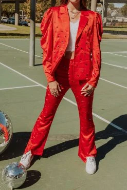 Queen Of Sparkles Red Rhinestone Pants