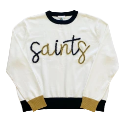 Queen Of Sparkles Gameday White "Saints" LS Sweater