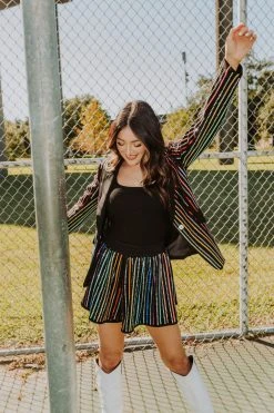 Queen Of Sparkles Black Sequin Rhinestone Stripe Blazer
