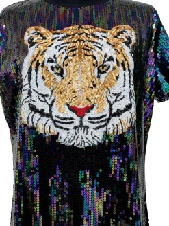 Queen Of Sparkles Black Full Sequin Tiger Dress