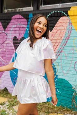 Queen Of Sparkles Spring 2022 White Iridescent Swing Shorts