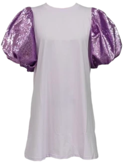 Queen Of Sparkles Lavender Poof Sequin Sleeve Dress