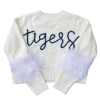 Queen Of Sparkles Gameday Navy “Tigers” Feather Sleeve Sweater