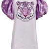 Queen Of Sparkles Lavender Tiger Poof Sequin Sleeve Dress