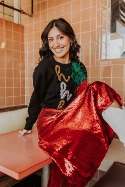 Queen Of Sparkles Skirts Red Sequin Midi Skirt