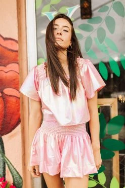 Queen Of Sparkles Spring 2022 Light Pink Iridescent Flutter Top