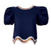 Queen Of Sparkles Gameday Navy, White/Orange Wavy Top