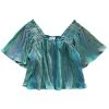 Shop Queen Of Sparkles Teal Pleat Flutter Top