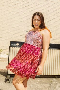 Queen Of Sparkles Pink And Orange Sequin Tie Sleeve Mini Spring 2022