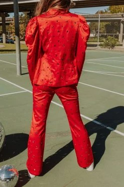 Queen Of Sparkles Red Poof Sleeve Rhinestone Blazer