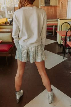 Queen Of Sparkles Silver Sequin Pleated Skirt