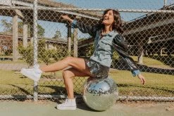 Queen Of Sparkles Sequin Puff Sleeve Denim Jacket Holiday